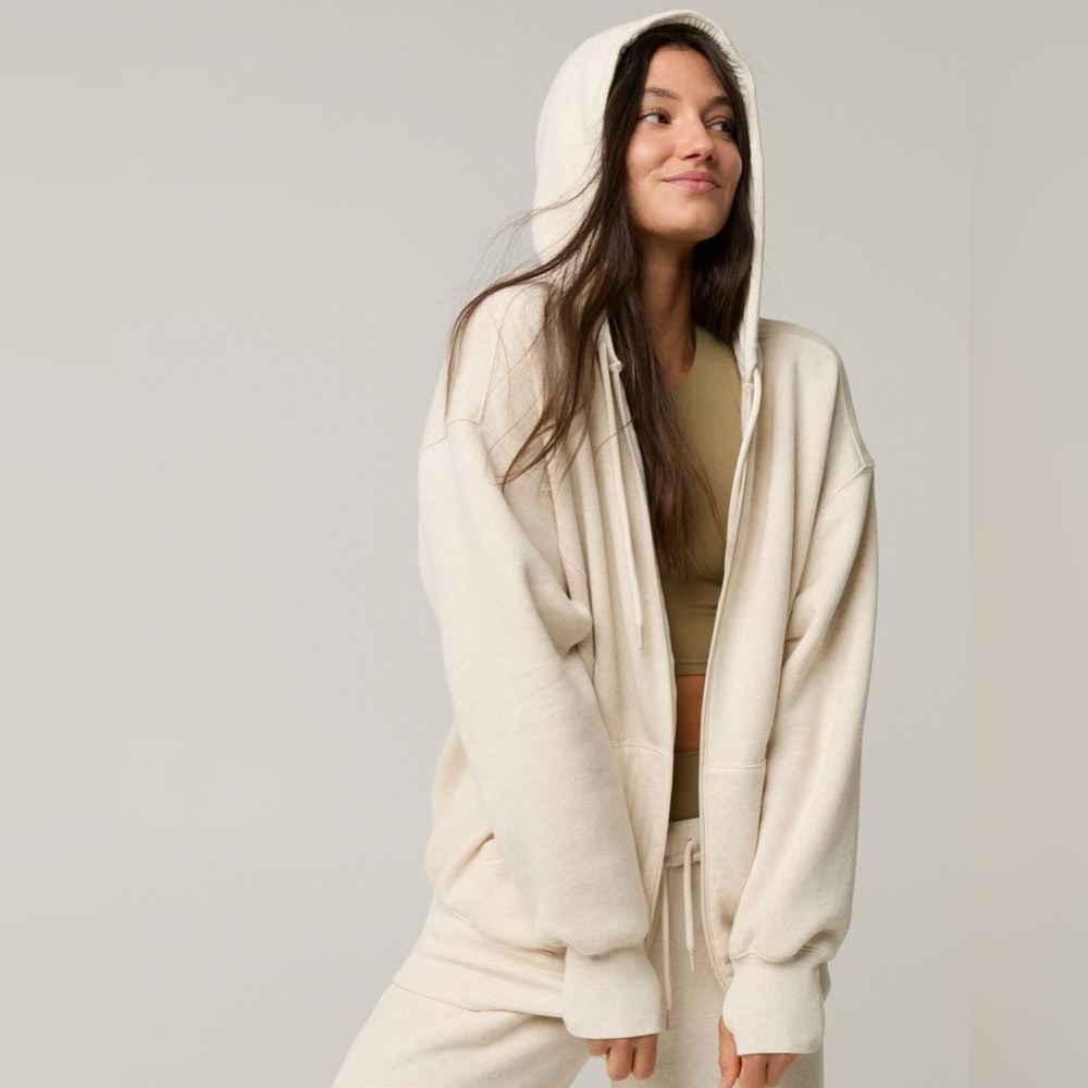 aerie Cream Oversized Zip Hoodie